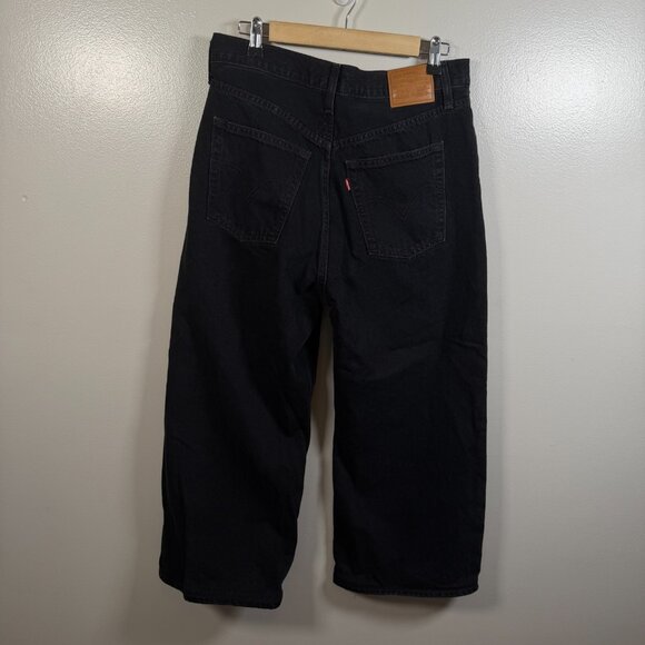 Levi's Ribcage Wide Leg Crop Jeans Size 31 Black Denim High Waist Hemmed - Picture 1 of 9